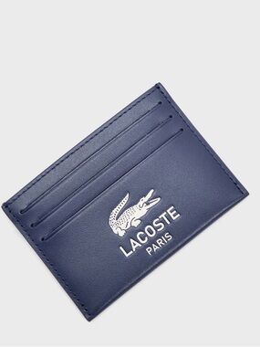 Lacoste Navy Blue Leather Card Holder with White Logo